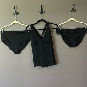 Athleta Black Tankini swim set with 2 matching bottoms.